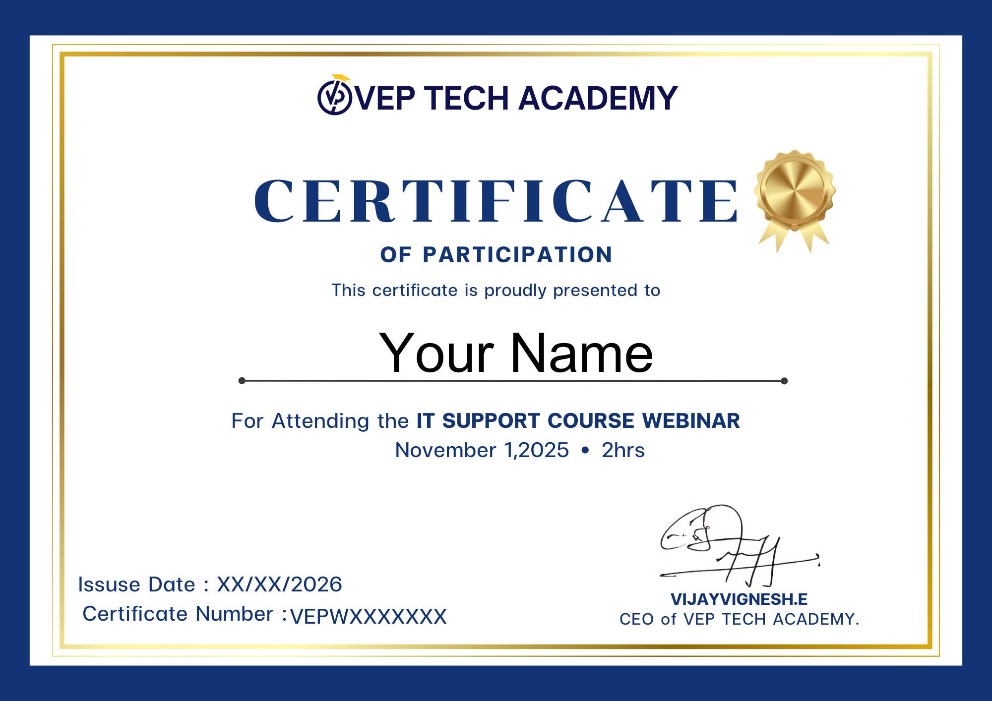 Official VEP Tech Academy Certificate